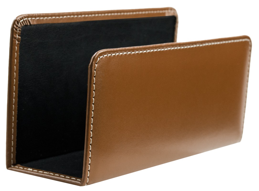 Briefständer CAMBRIDGE Top Grain Rindspaltleder mit heller Kontrastnaht hellbraun